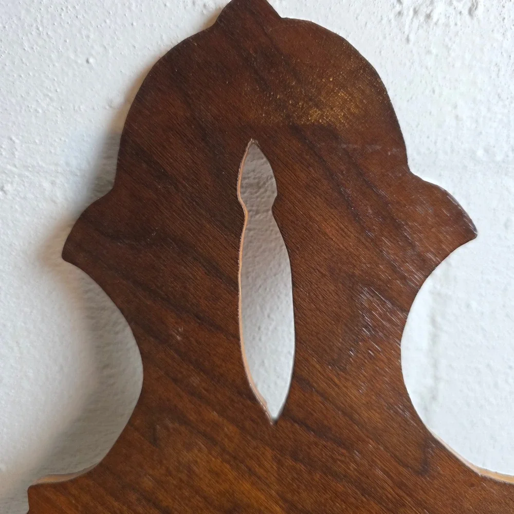 Vintage Dark Walnut Wood Rustic Wall Corbel Shelf Scalloped Scrollwork